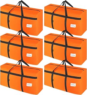 6 Pack Extra Large 90L Heavy Duty Moving Bags with Zippers and Handles - College Packing Bags for Clothes, Storage, Camping Essentials (Orange)