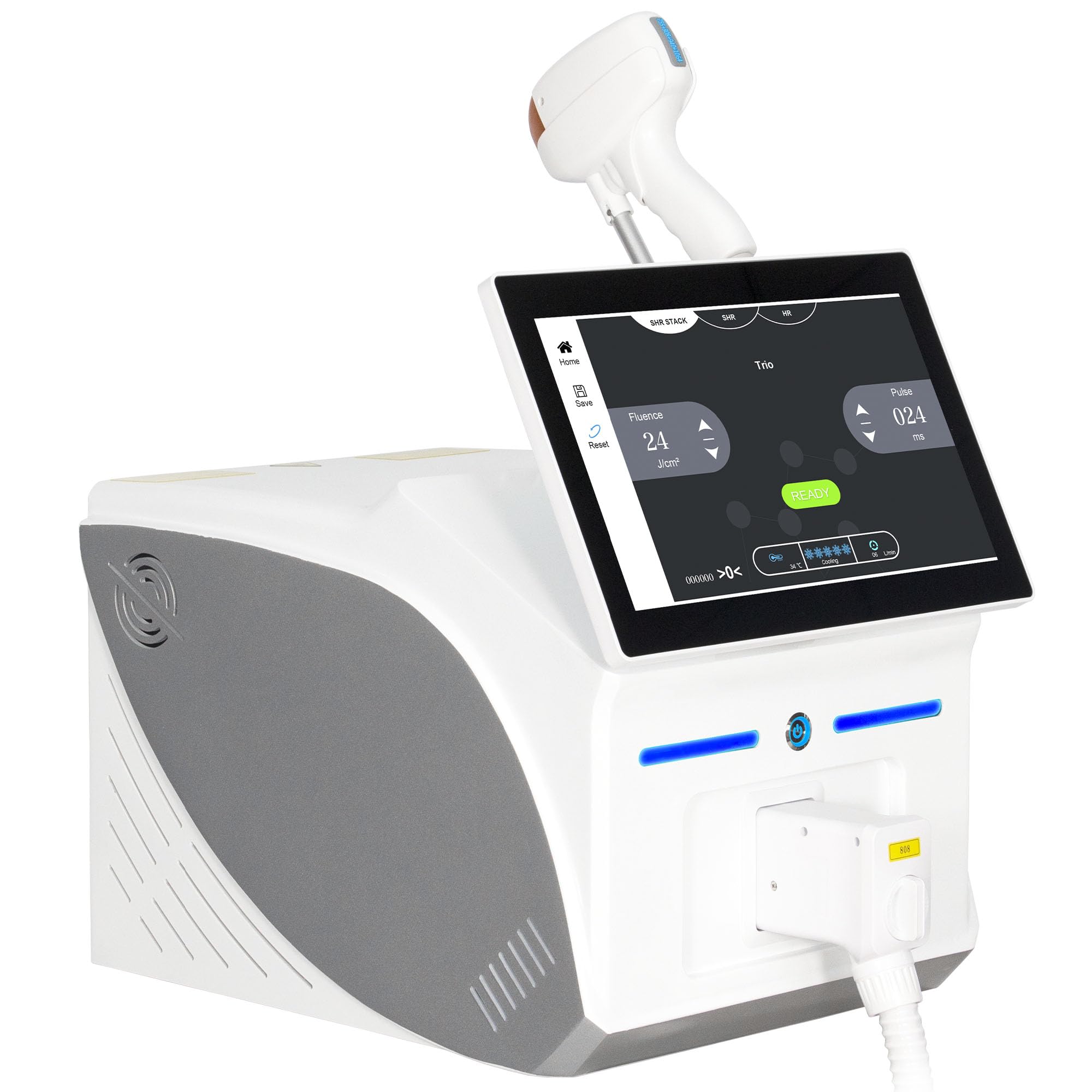 Myoslim Laser a Diodo Professionale per Epilazione, 4 lunghezze d’onda 755 808 940 1064 nm | 10 barre laser sistema di raffreddamento del ghiaccio Epilazione completa del corpo a casa o in un centro estetico