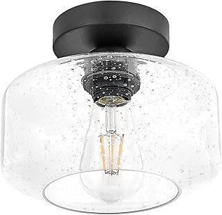 TeHenoo Industrial Ceiling Light Fixture,Seeded Glass Shade Semi Flush Mount Ceiling Light with Black Base for Dining Roo...