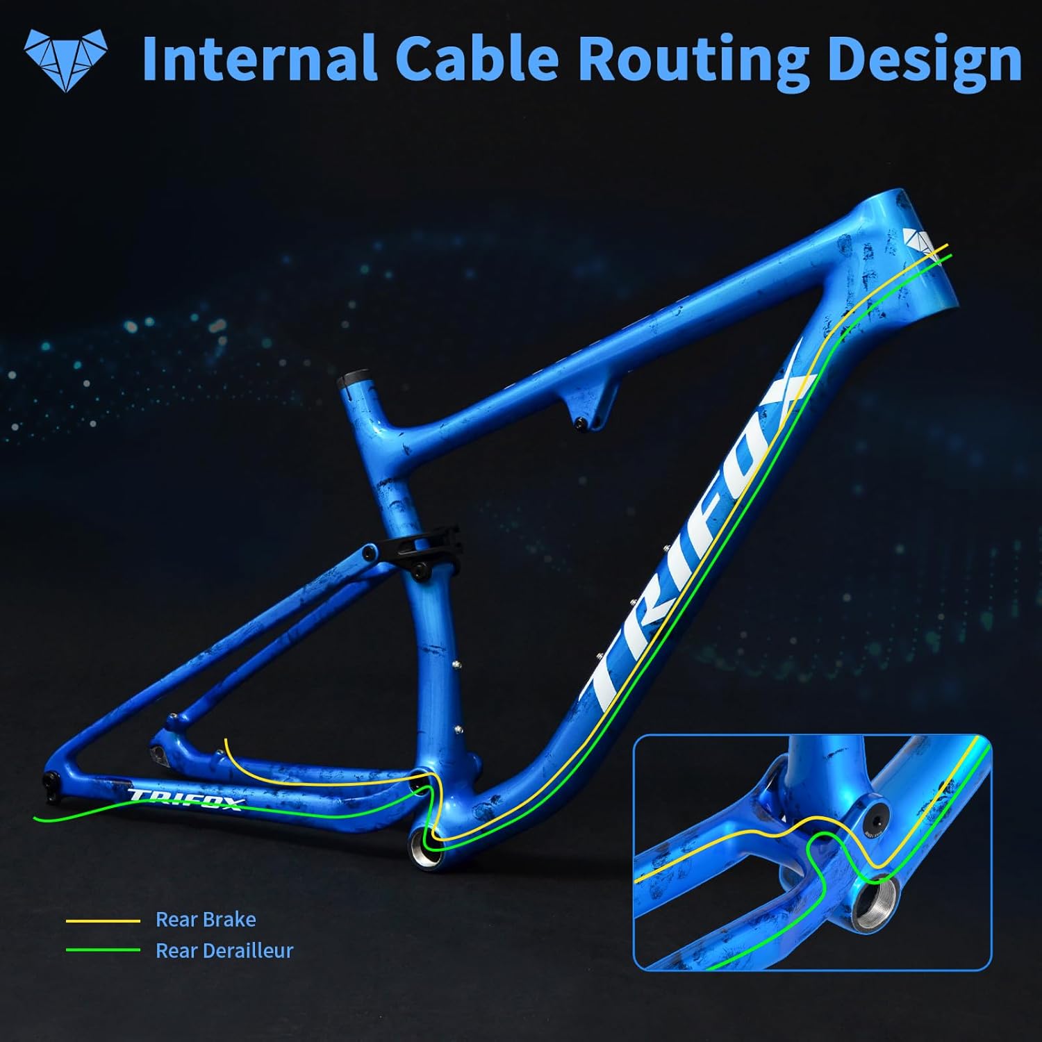 TRIFOX Carbon Fiber Full Suspension Mountain Bike Frame, 29er Thru Axle 12x148mm Boost, Soft Tail XC, Disc Brake, Press Fit BB68, Lightweight Premium MTB Frame Trail II PRO