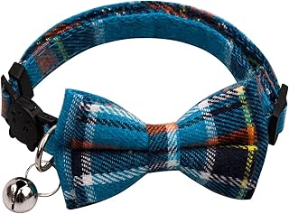 Cat Collar with Bell and Removable Bow Tie Adjustable Cat Collars Soft Kitten Collar Breakaway Cat Collar for Small Dogs and Cats Neck 7.1"-11" (Blue)