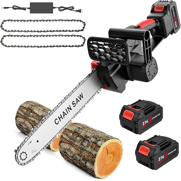 Tronçonneuse à batterie 12 pouces sans fil, 800 W, 2 chaînes, lubrification automatique, lot de 2 batteries