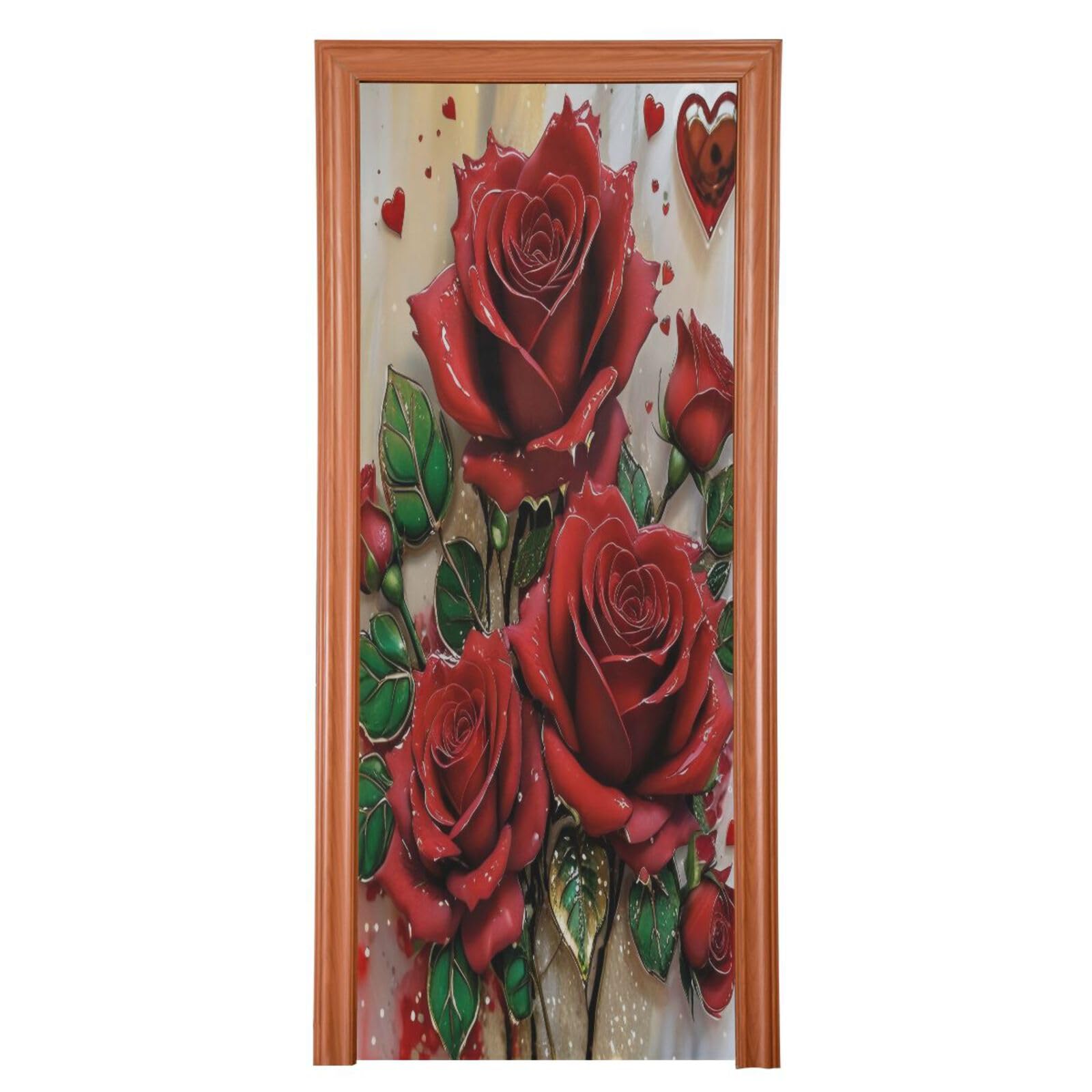 FLildon Red Rose Valentine's Day Door Cover Decoration, Party Accessory Porch Decor for Festive Ornament Room Door Covers 32 x 79 Inch
