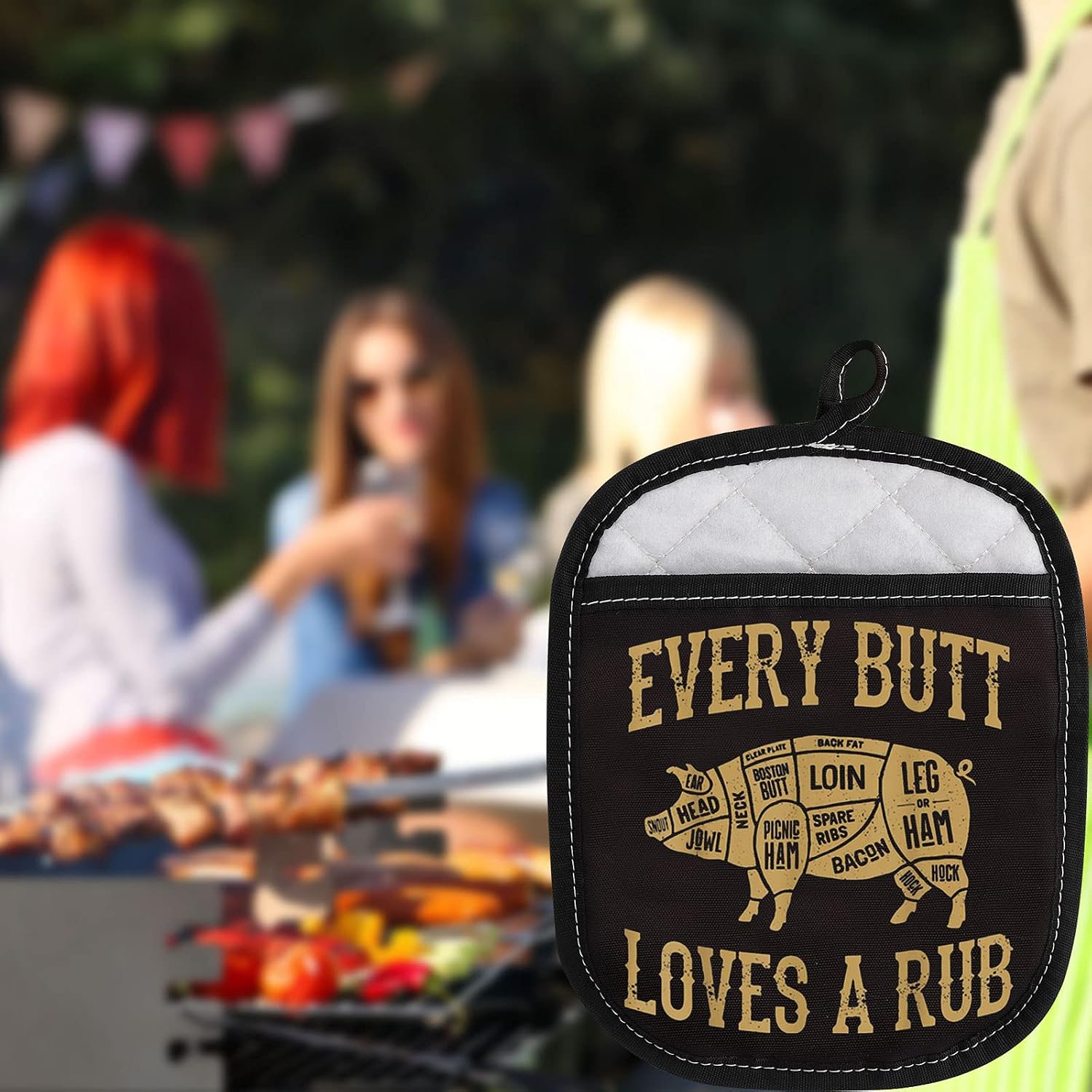 LEVLO Funny Pig Pork BBQ Grill Oven Mitt with Hot Pads Pig BBQ Lover Gifts Every Butt Loves A Good Rub Pot Holder for Friend Family Pork Rub (Every Butt Loves) image 5