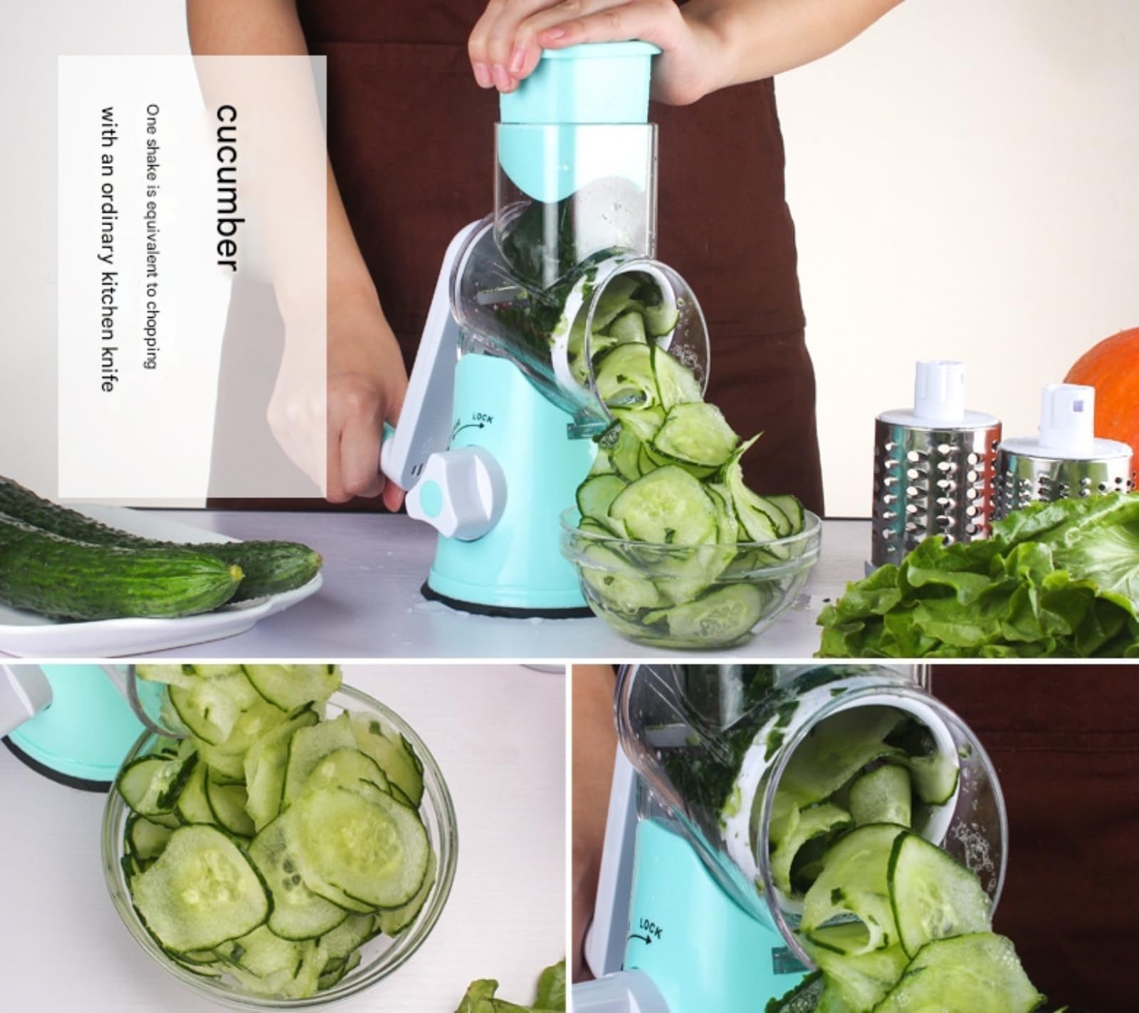 RotoChef Mandoline Légumes Multifonction 3 Lames - Coupe Légumes Tambour Aspiration