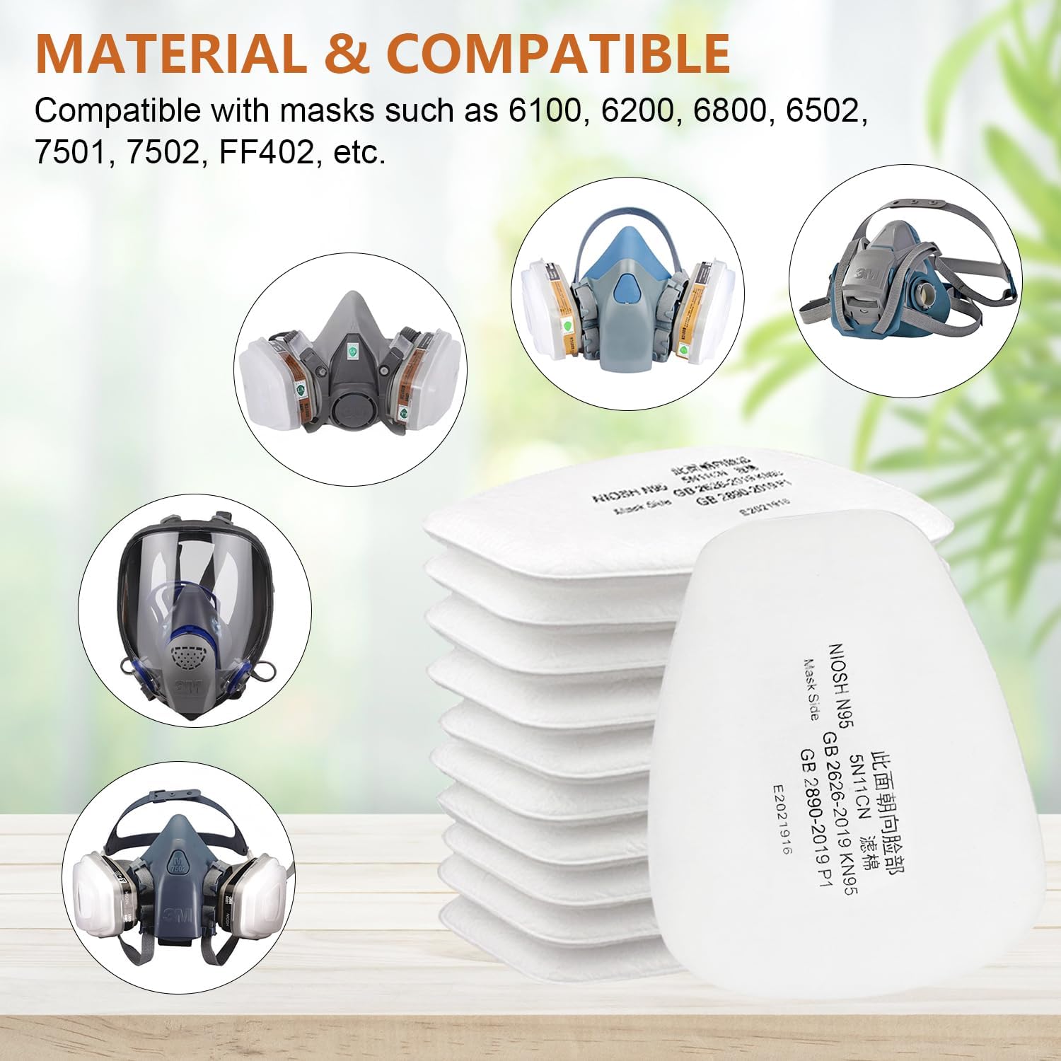 6001 Filter für Atemschutzmaske, 60 Stück Filterpatronen + 2 Filter und 2 Abdeckkappen, Organic Vapor 6001 Patronen Chemischer Farbfilter Kompatibel mit 6100, 6200, 6300, 7502, 6800 usw.
