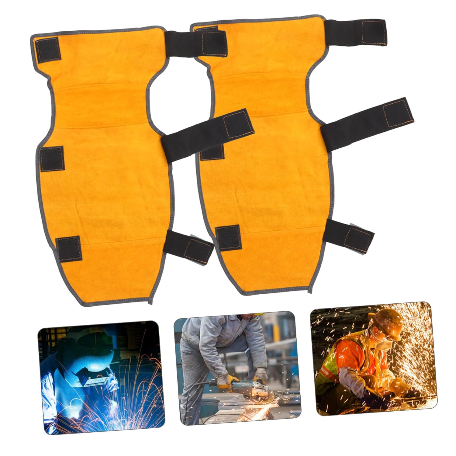 1Pair Cowhide Thicken Knee Pads Wear Resistant Scald Leg Cover Durable Welding Spats Khaki Protectors for Automotive Machinery and Processing Random Color