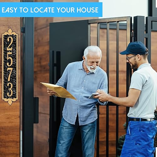 Vista 174 de Placa de dirección de metal personalizada, letreros de números para placa de pared de casa, letrero de dirección de nombre de calle, números de casa