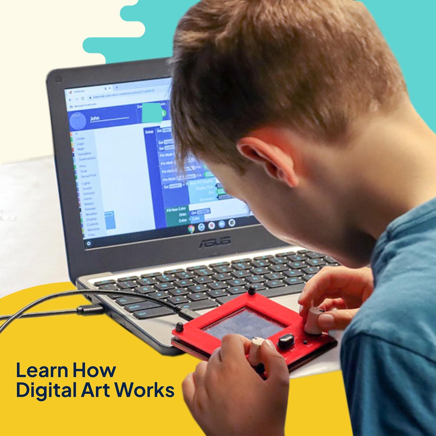 Tech-A-Sketch: Build-Your-Own Digital Drawing Device – DIY Coding & Art Kit for Kids Ages 8+ | Interactive STEAM Project with LCD Screen, Knobs & Buttons | STEM/STEAM Gift