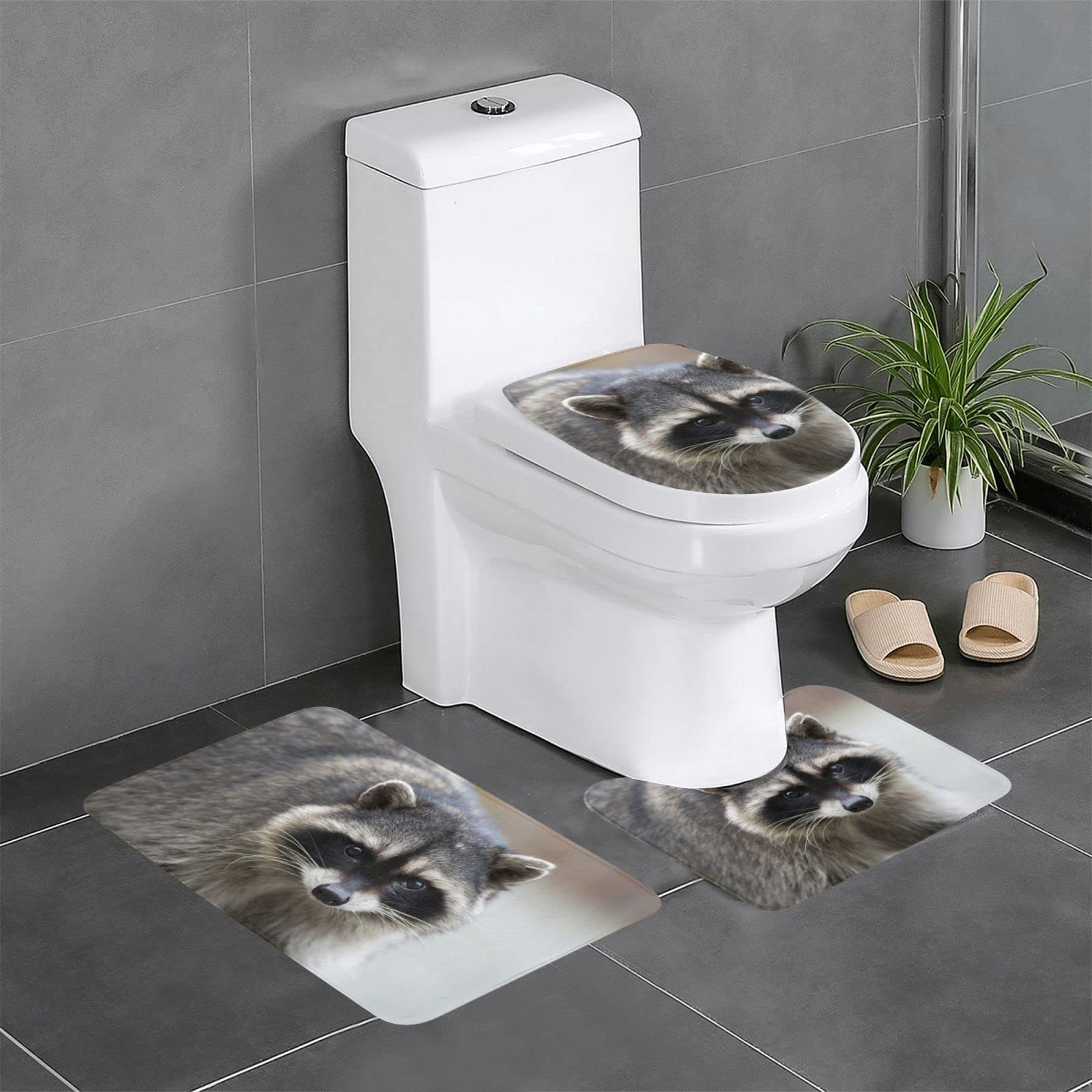 Tapis de bain antidérapants et absorbants BONDIJ Wildlife en peluche forme U pour WC