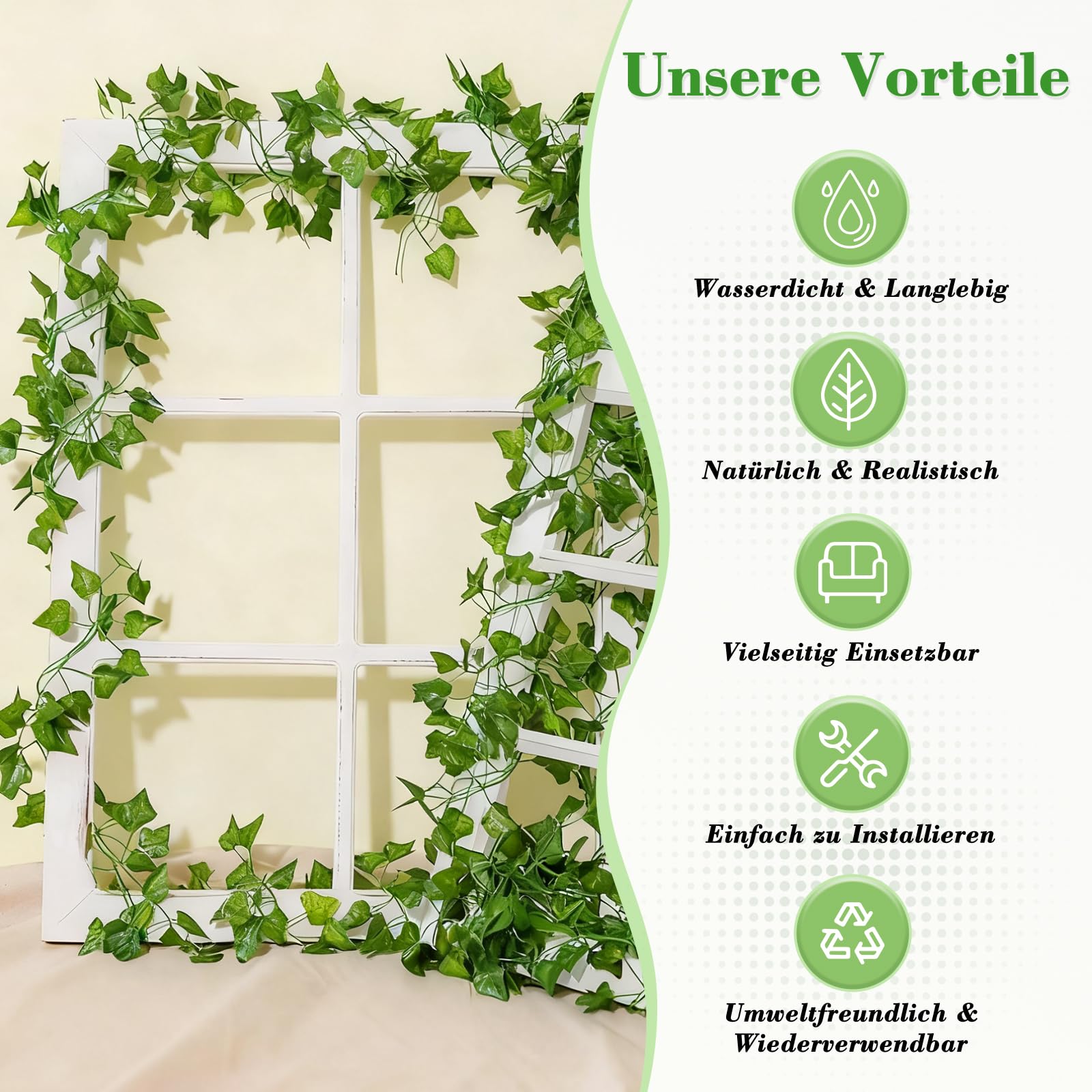 Yatim 12 Ghirlande Di Edera Artificiale In Seta – Falso Fogliame Ricadente Per Decorazione Casa, Matrimoni, Cucina, Giardino