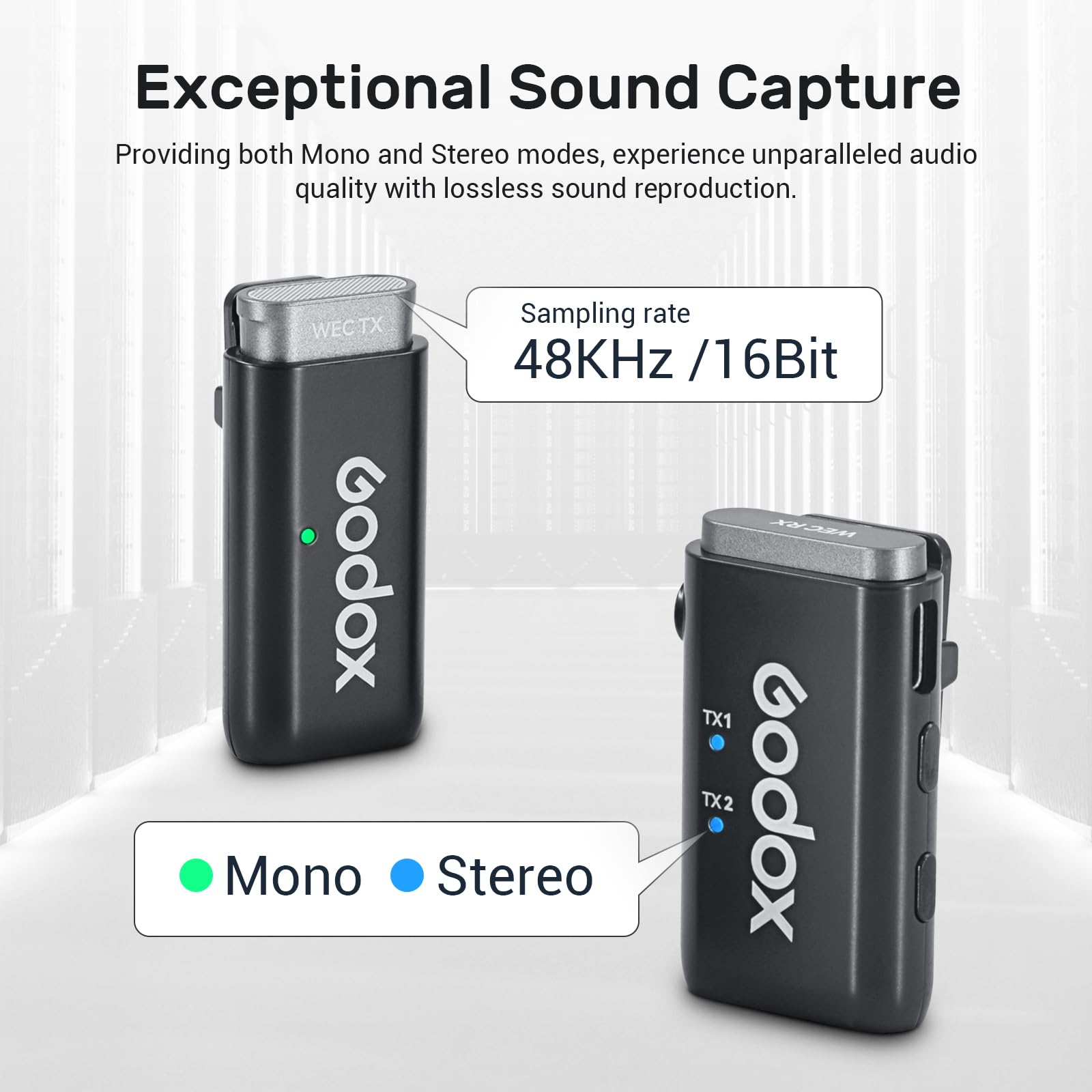 GODOX WEC Kit2 Wireless Lavalier Microphone with Two Microphones/Camera Charging Case, Noise Cancellation, 200 Meters Range, 48 KHz/16 Bit Frofessional for Audio Recording