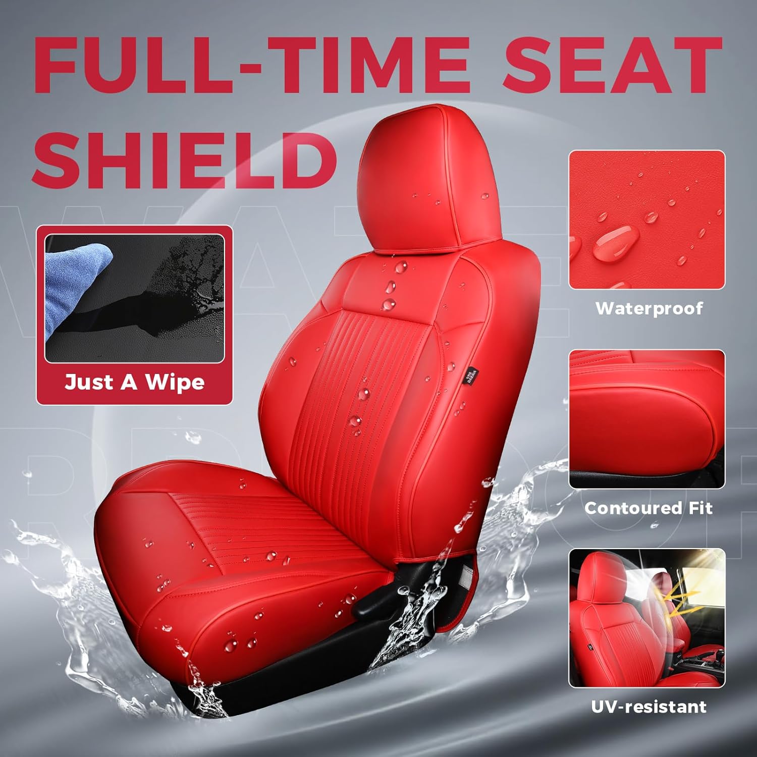 FREESOO Leather Car Seat Covers Fit for Toyota Tacoma 2016-2023 Full Coverage Seat Cover for Double/Crew Cab SR/SR5/Limited/TRD Pro/TRD Sport, Pickup Truck Seat Covers (5 Seats, Red)