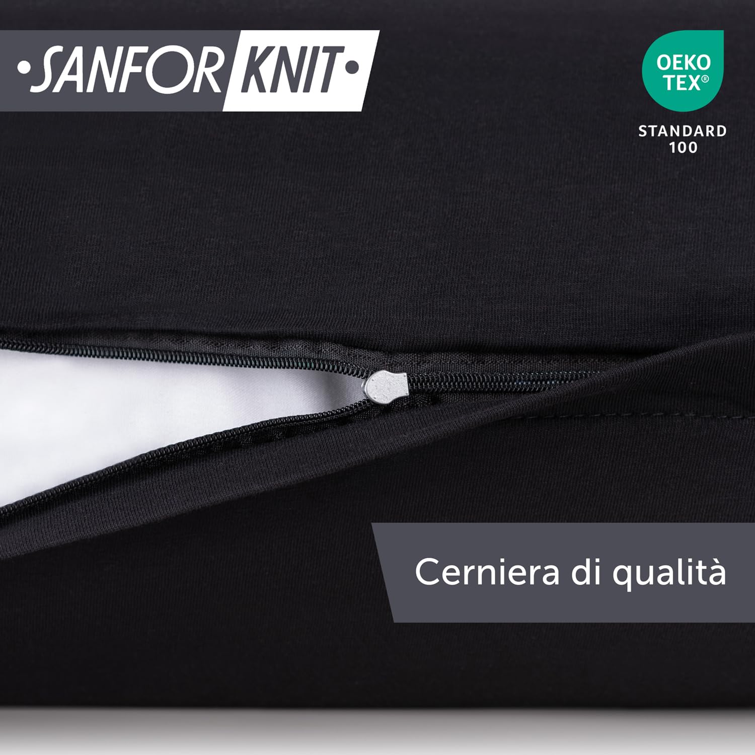 Blumtal Federe Cuscini Letto Matrimoniale Cotone - Federe Cuscini 80x80-100% Cotone, Set di 2 Federe in Jersey con Cerniera, Federa certificate Oeko-Tex, Federe Cuscino Letto - Nero