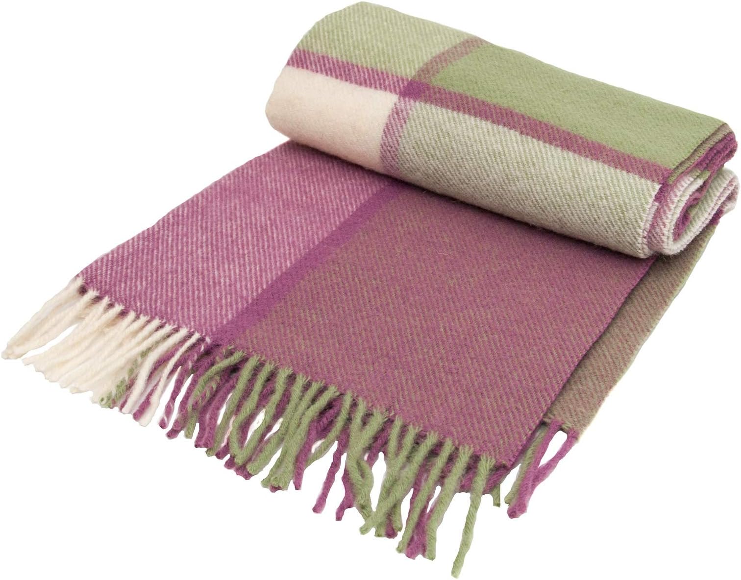 Block Check - pure new wool - knee rug throw blanket - Apple Green & Raspberry Pink - BRITISH MADE