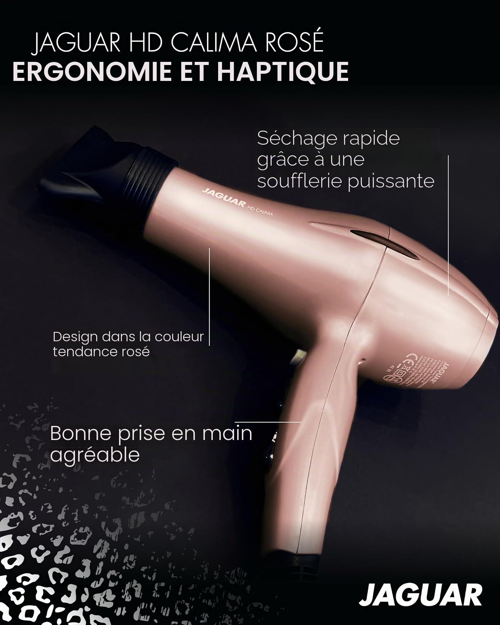 JAGUAR Sèche-cheveux HD Calima Rosé - Puissant sèche-cheveux professionnel avec bouton froid instantané et réglages individuels de chauffage et de soufflerie pour des styles uniques