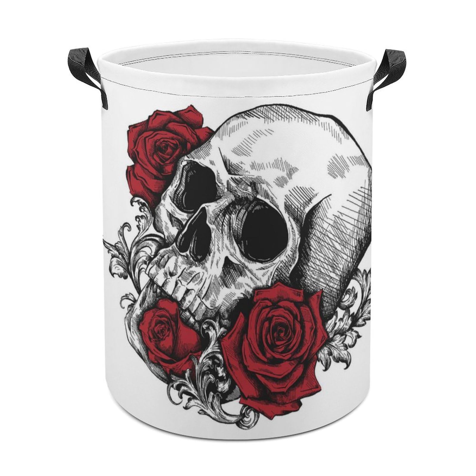Wlntrophic Laundry Hamper, Skull with Roses Laundry Basket, Washing Basket with Handle