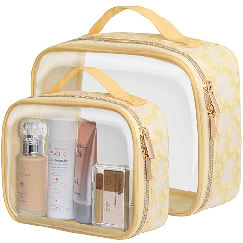 PACKISM Neceser de aseo con textura floral y encaje aprobado por la TSA, bolsas de maquillaje transparentes de apertura grande de 180 en 2 tamaños,