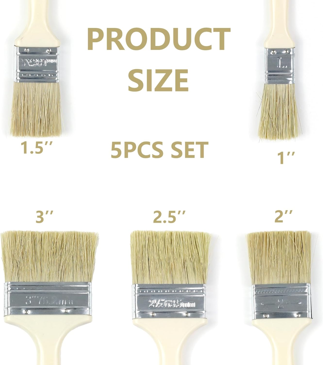 5-Pack White Paint Brushes Set, Multi-Size Paint Brushes for Walls & Crafts – Versatile Painting Tools for Home Improvement, DIY Projects, Wall Painting & Art
