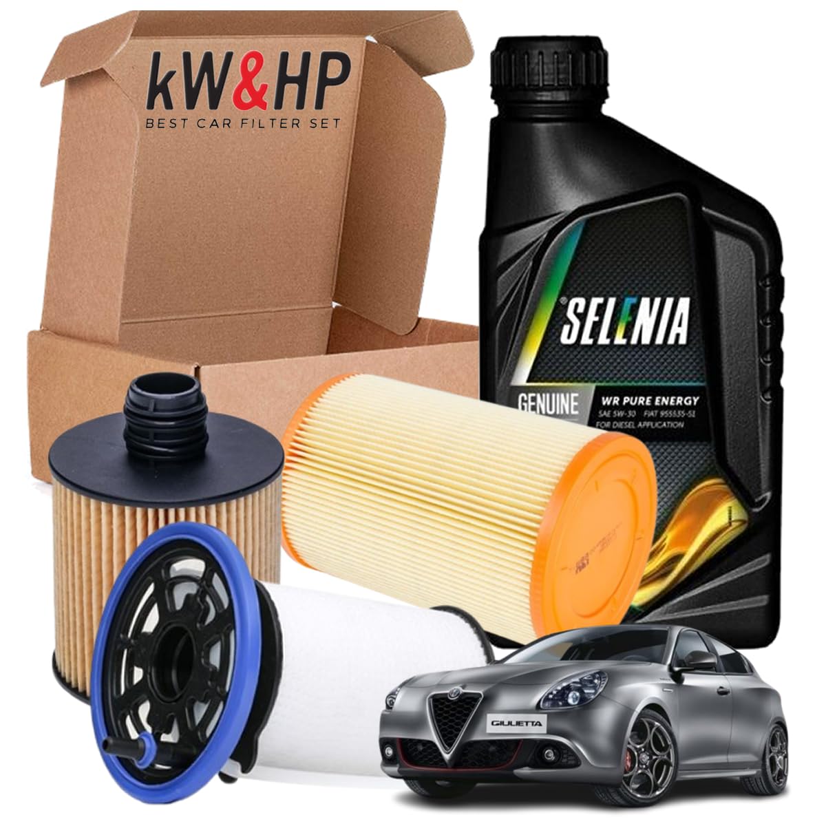 KIT TAGLIANDO 3 FILTRI CON OLIO MOTORE ORIGINALE 5LT LITRI 5W30 COMPATIBILE CON GIULIETTA (940) 1.6 JTDM