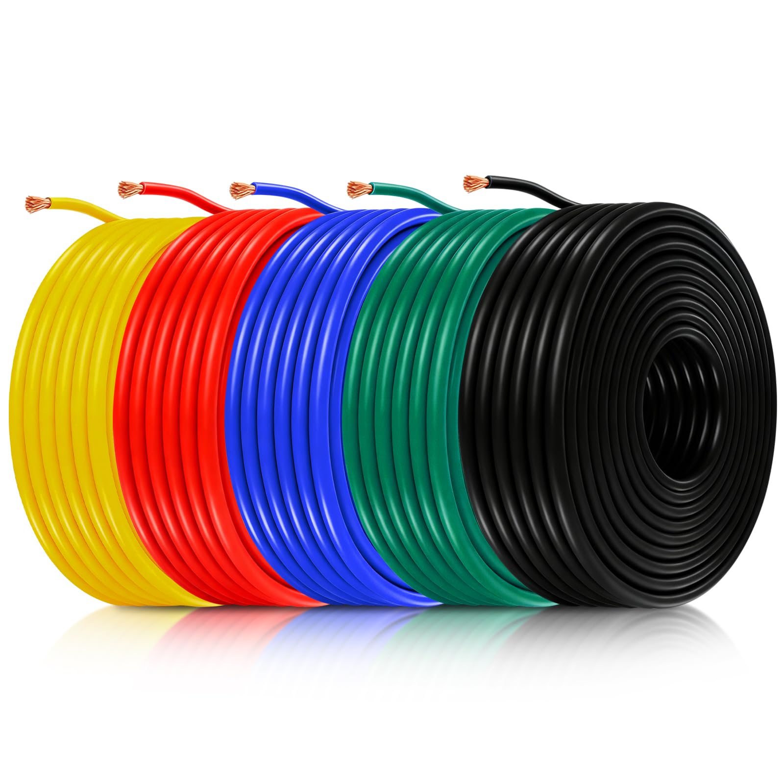 Vehicle Cable 2,5 mm², PVC Electrical Wire 5 M x 5 Colores, Copper Electrical Cable, Cable de Alimentación FLRY-B para Auto, Rojo/Negro/Azul/Verde/Amarillo