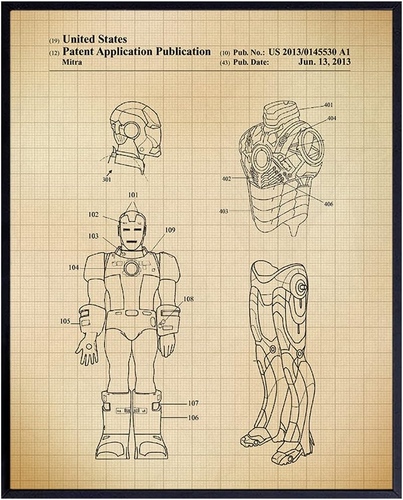 Original Superheroes Patent Wall Art Print, Home Decor - Room Decorations and Gift for Men, Stan Lee, Superhero, Comic Book Fans - Kids, Boys, 8x10 Unframed