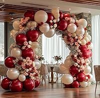Vista 5 de Guirnalda de globos rojos y blancos, color rojo oscuro, kit de arco de globos de doble relleno para cumpleaños, día de la madre, San Valentín