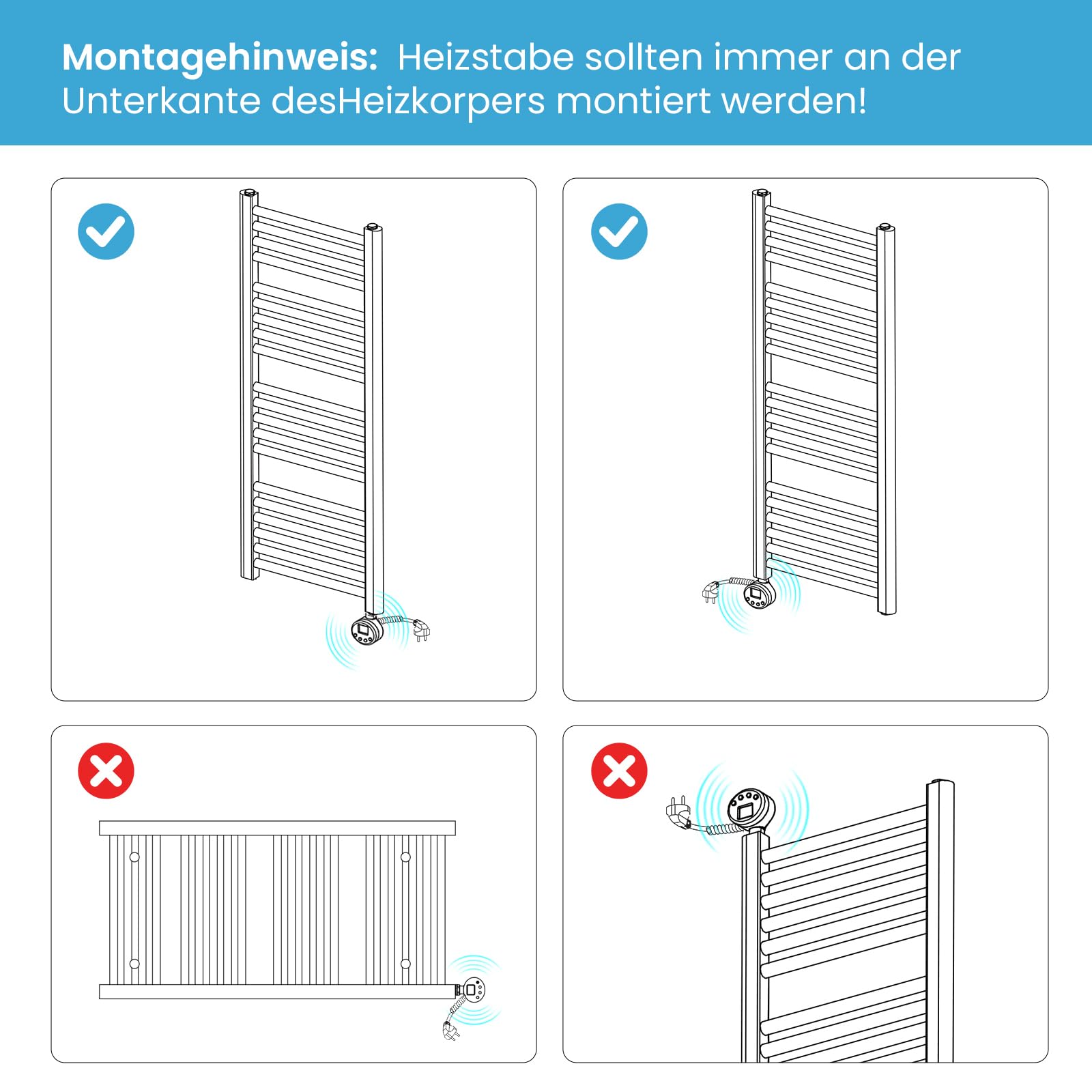 Heilmetz Smart WiFi Badheizkörper Elektrisch 70x40cm Handtuchtrockner mit Thermostat Timer-Funktion Weiß 300W