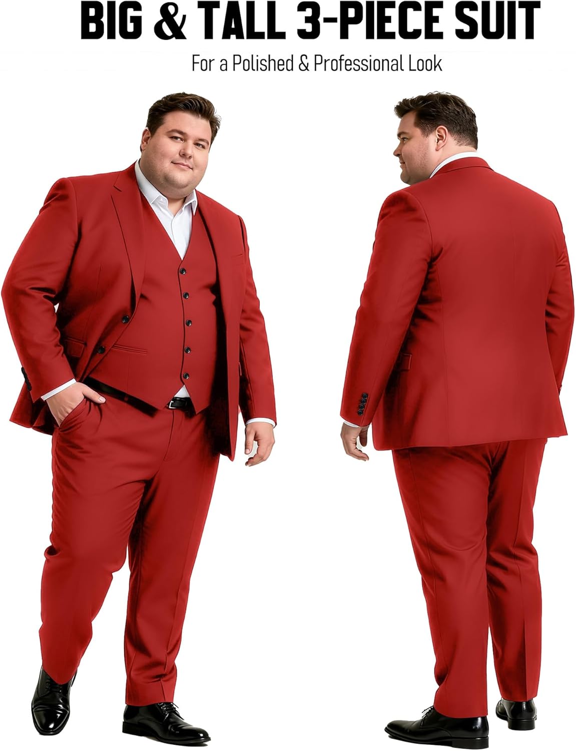 GATMSTZ 3 Piece Suit for Men Big and Tall Classic Fit Men Tuxedo Suit Set Jacket Vest Pants - Image 2