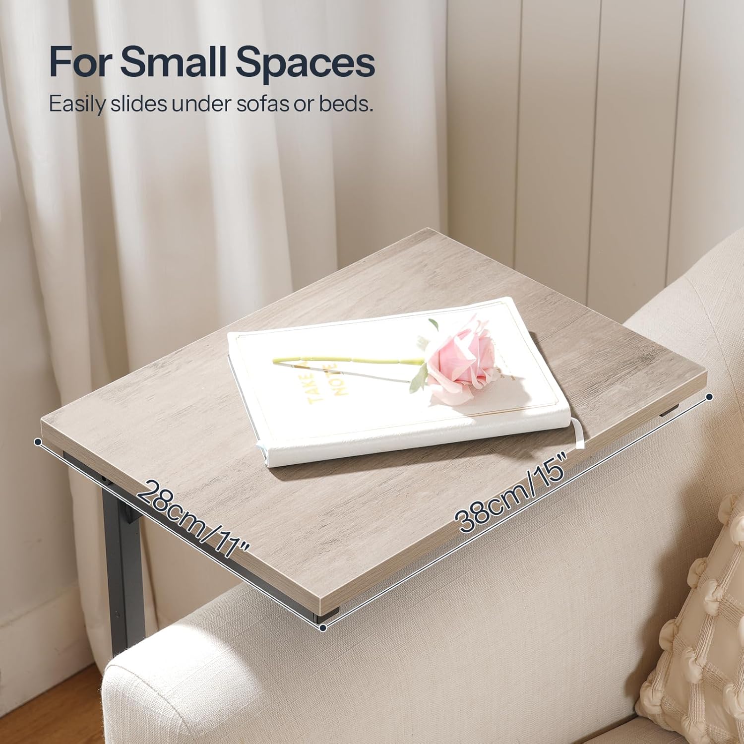 HOOBRO C Shaped End Table, Adjustable Height Side Table for Couch, 29.5’’ Tall Small C End Table that Slide Under, Tv Tray for Living Room, Bedroom, Study, Greige and Black BG71SF01