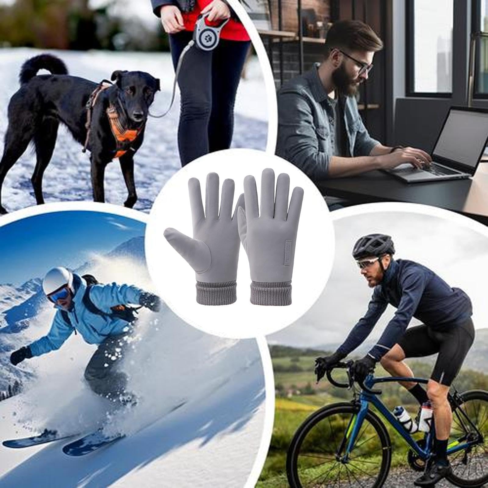 ZH1YFD Winter-Laufhandschuhe – wasserdichte Touchscreen-Handschuhe, wärmeisolierte Schneefäustlinge | rutschfeste, warme Fahrhandschuhe für kaltes Wetter, Winddichte, mit Fleece gefütterte Fäustlinge