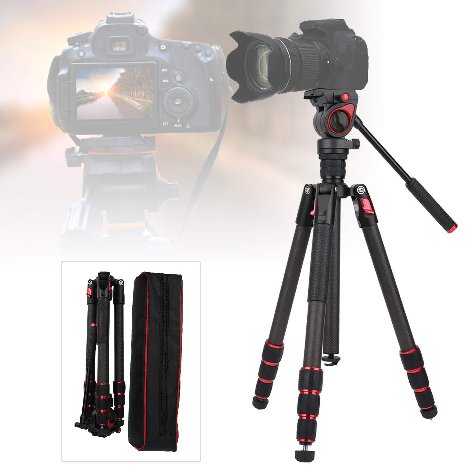 Generic Portatile Treppiede Fotografico con Testa a Sfera idraulica a 360 Gradi Professionale Staffa per Telefono con Borsa per Il Trasporto per Canon