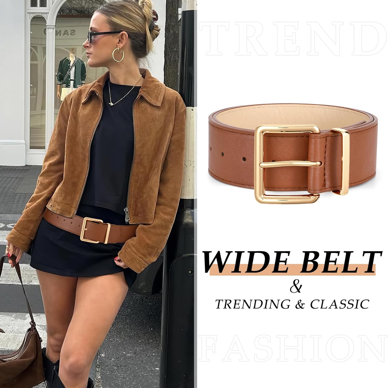 WERFORU Women Wide Belt for Dresses Thick Leather Belt with Big Gold Buckle Fahion Women Chunky Belt - Image 2