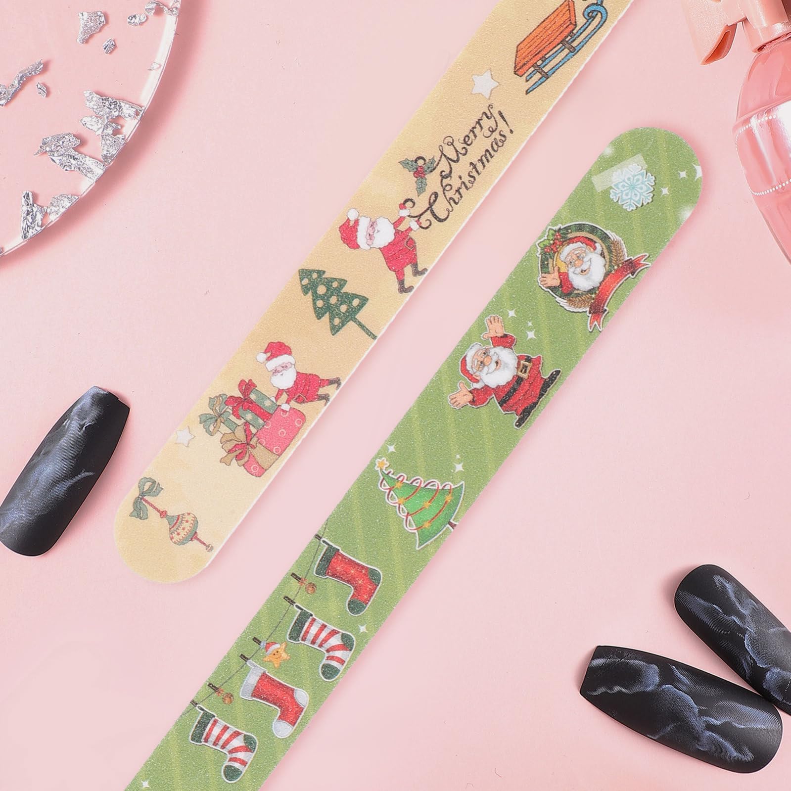 IMIKEYA 12 Piezas Limas de Uñas Navideñas para Manicura y Pedicura, Diseño Tema Navidad, Tabla de Esmeril para Uñas Naturales y Extensiones, Uso en Decoración y Bricolaje en Casa Estilo