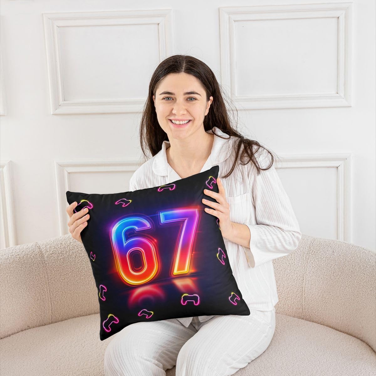 jejeloiu Six Seven 6 7 Throw Pillow Covers Set of 2 Gaming Cushion Covers Gamer Room Decor Pillow Case for Couch Sofa Video Gamepad Cushion Case Kids Boys Girls Bedroom Decor 20 x 20-Inch image 5