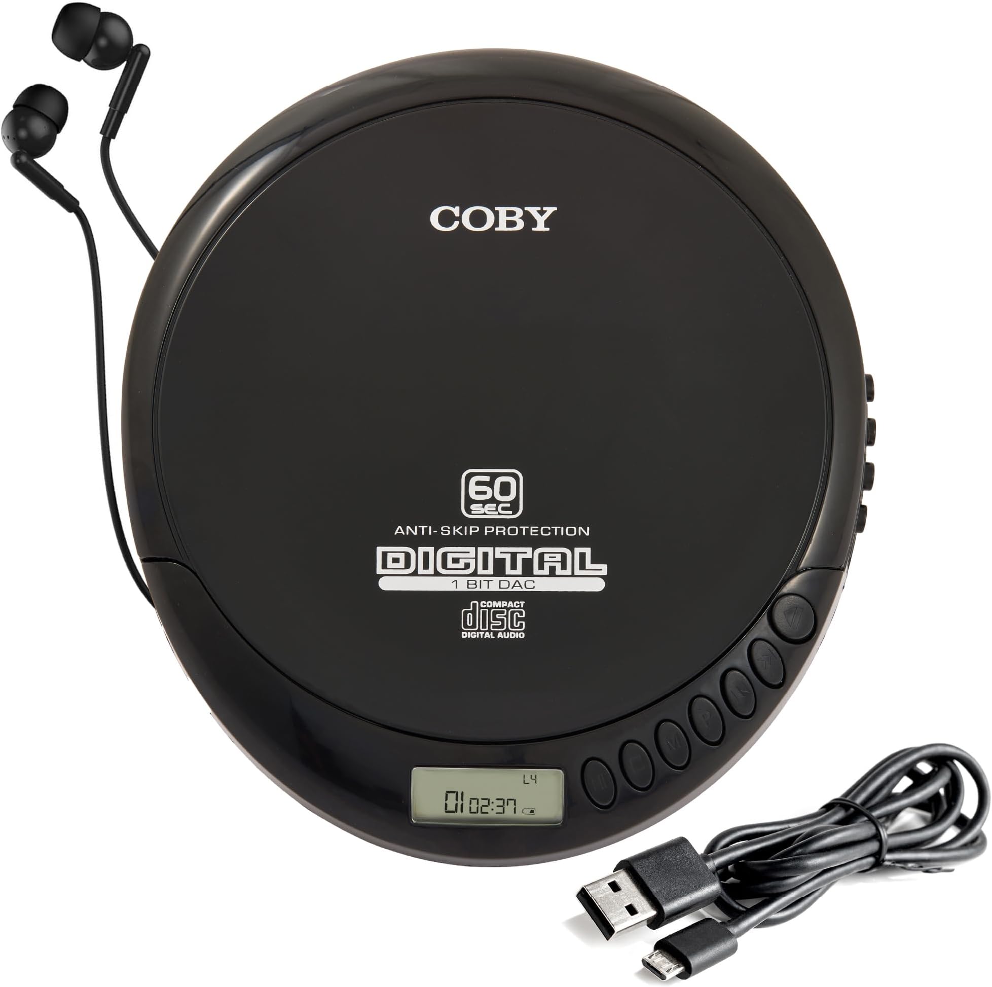Coby Portable CD Player with Headphones, Battery-Powered CD Music Player with FM Radio and MP3 Compatibility, Shockproof and 60-Second Anti-Skip Technology, Programmable Track List, CD191ABK