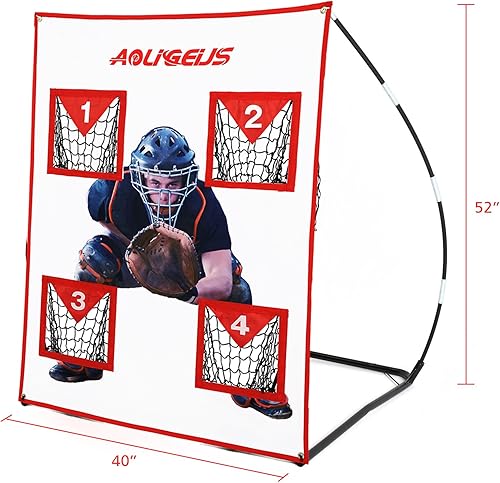 Miniatura 3 de Red de lanzamiento de béisbol y sóftbol, 4 bolsillos para béisbol y sóftbol, zona de golpe de golpeo, con receptor realista para entrenamiento de