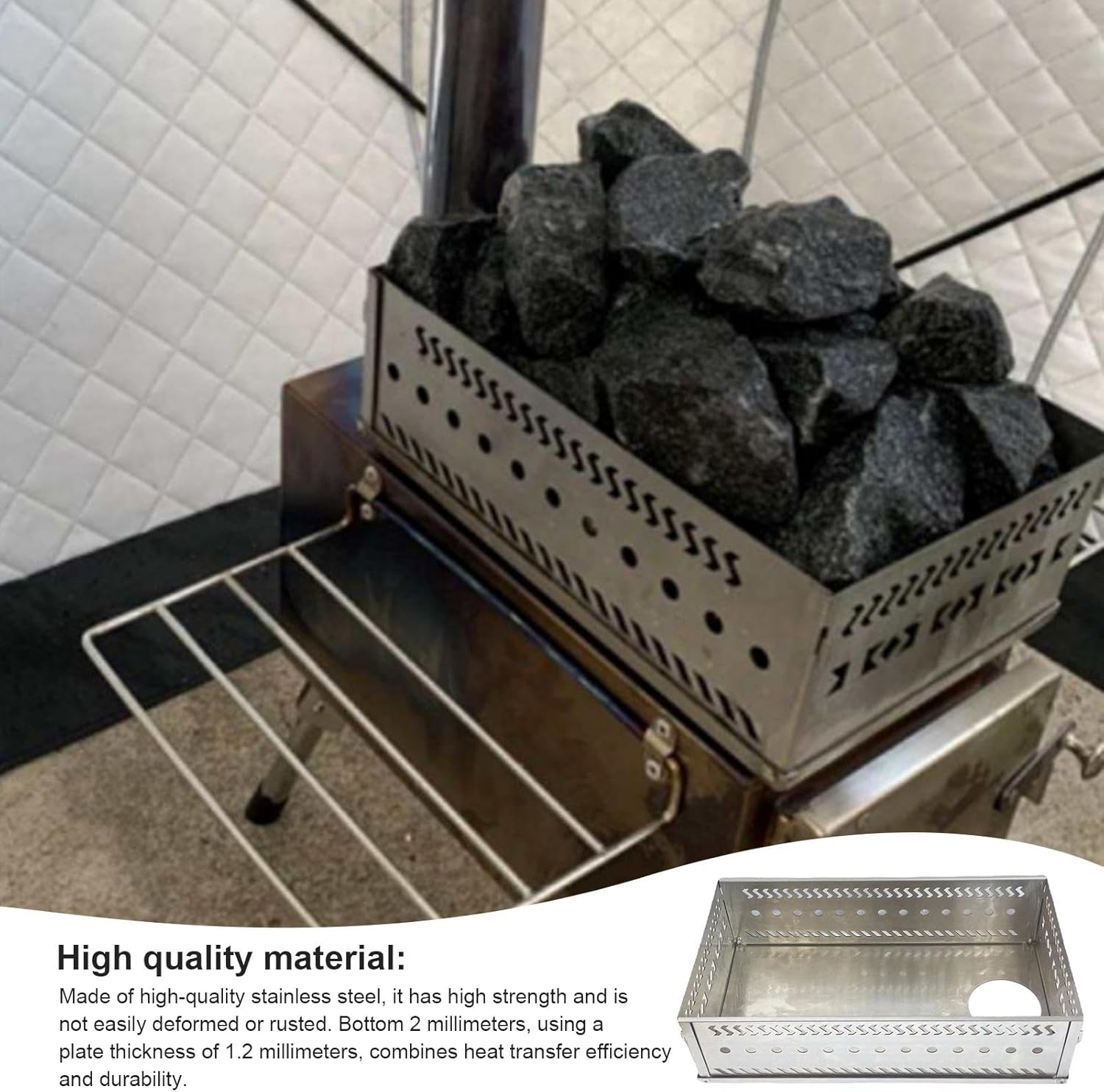 DNCG Sauna Stone Holder, Stainless Steel Firewood Sauna Stove Rock Stand, Charcoal Basket Grill, Rust-Proof Stove Accessories, Portable Outdoor Stove Sauna Stone Basket, Charcoal Firebox Basket