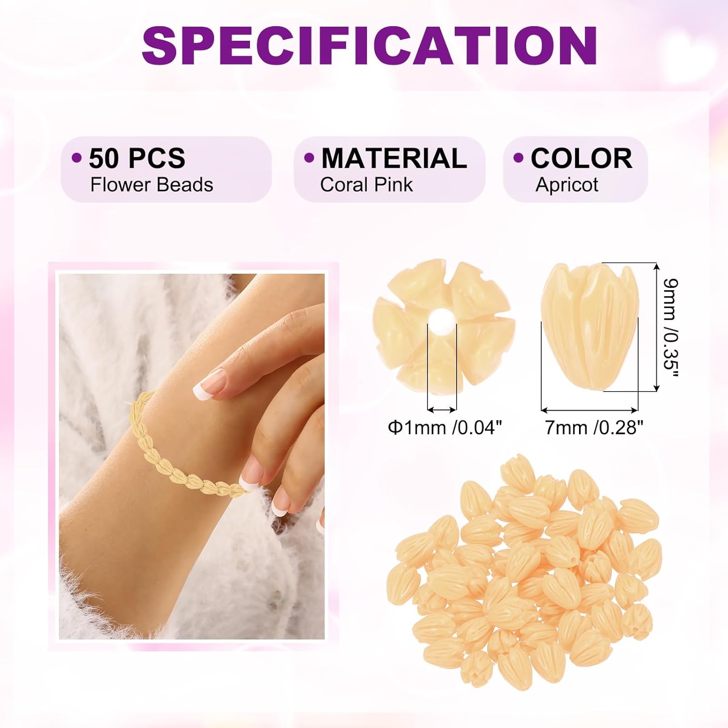 PATIKIL 50 Pcs Coral Flower Beads, 9x7mm Artificial Jasmine Flower Shell Floral Spacer Beads for Jewelry Making DIY Crafts Necklace Bracelet Earring Accessories, Apricot - Image 2