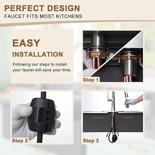 Miniatura 5 de CASAINC Grifo de cocina con rociador extraíble, moderno grifo de fregadero de cocina extraíble de una sola manija, grifos de fregadero de 1 o 3