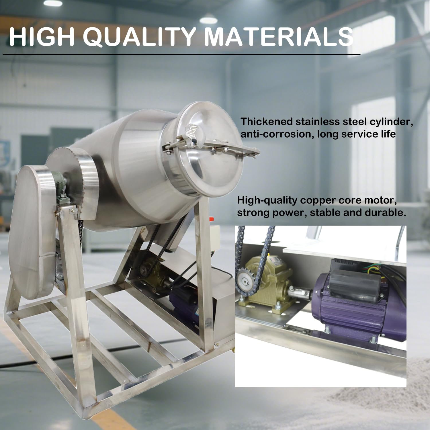 60L Dry Powder Mixer Blender Drum Particle Blender Mixing Machine 360°Rotation Metal Metallurgy Powder Blender for Feed Particle Granual 110V 3kw