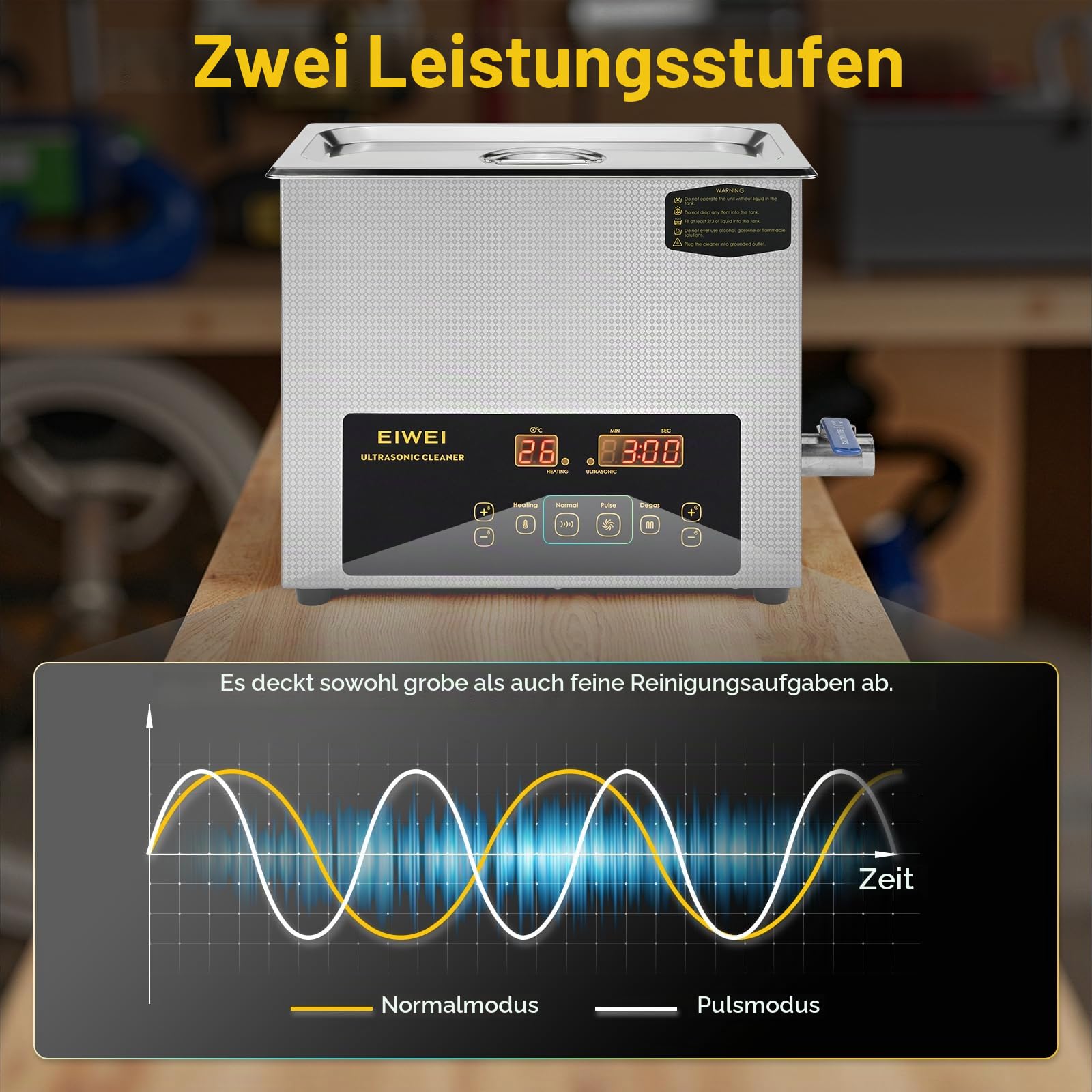 Ultraschallreinigungsgerät 6L mit zwei Leistungsstufen (Voll-/Halbleistung), Heizung, Timer & Entgasungsfunktion – ideal für Vergaser, Bauteile, Schmuck, Brillen, Zahnprothesen, Leiterplatten