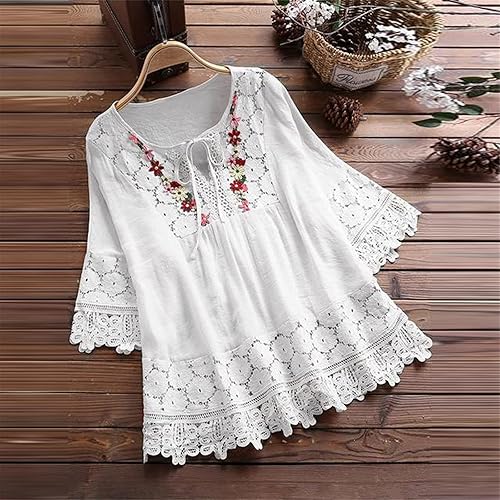 Miniatura 6 de Blusa de primavera de manga larga para mujer, estilo bohemio, de gran tamaño, con botones, para mujer, con solapa, holgada y cómoda