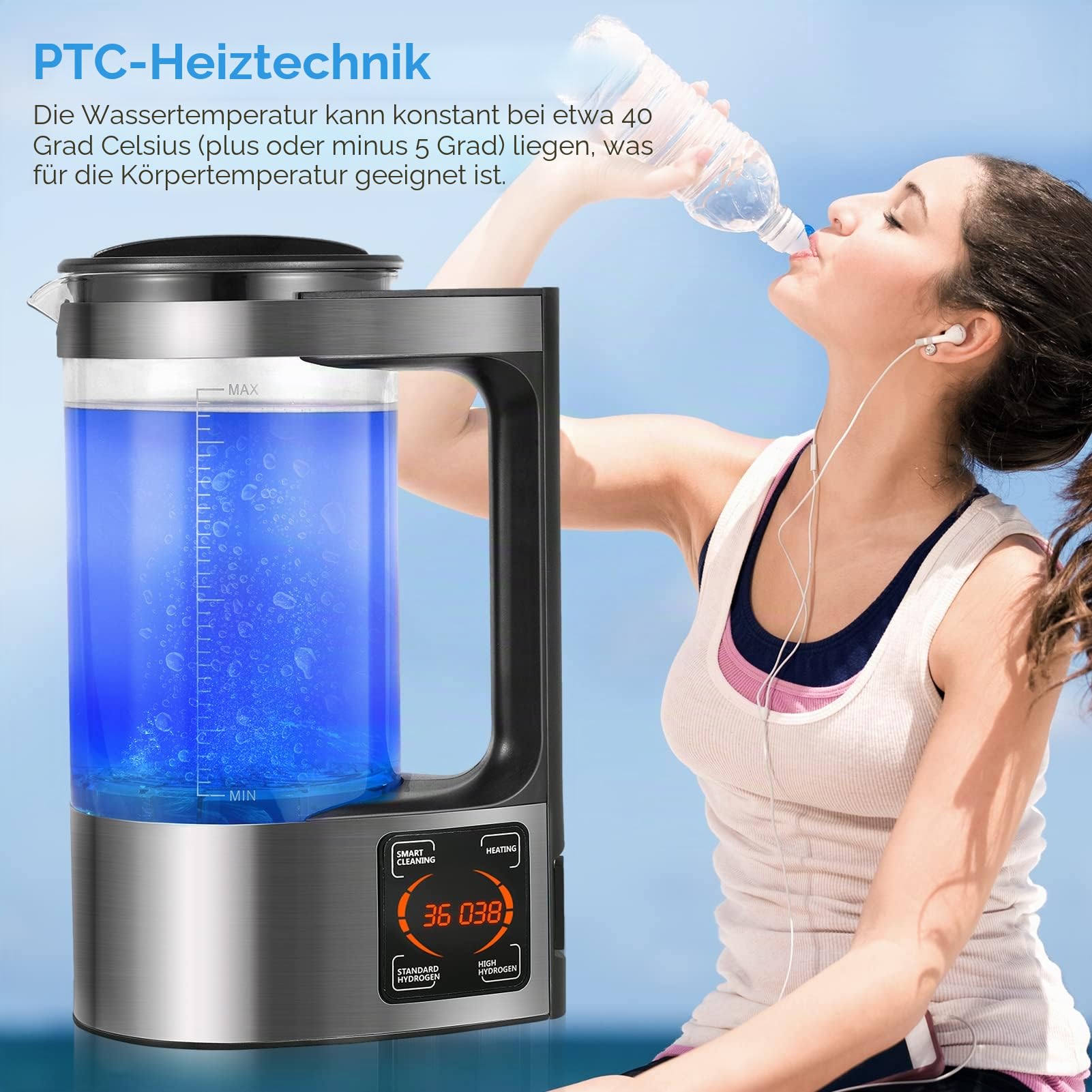 Wasserstoff Generator 2L Wassergenerator mit LED-Touchscreen und Thermostat