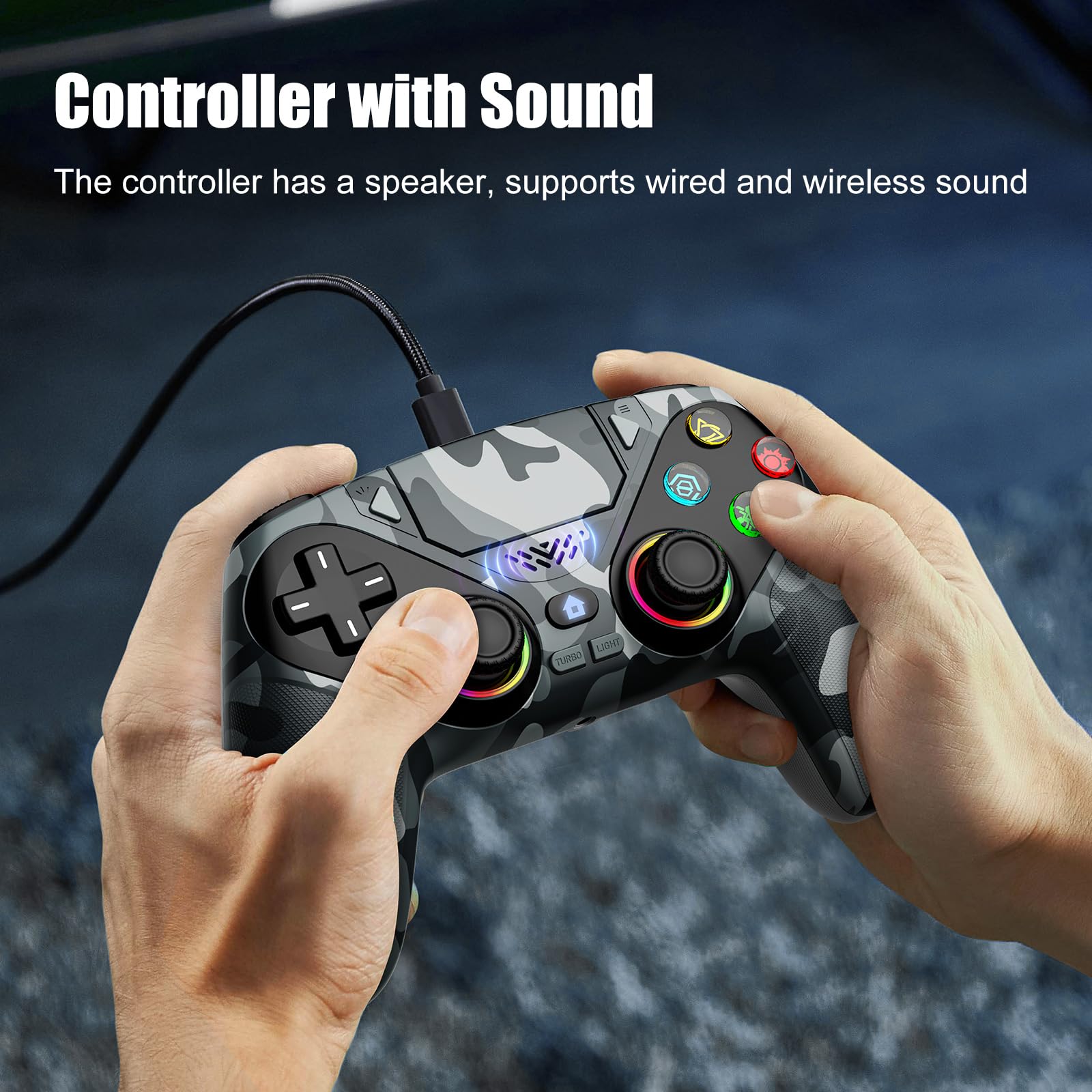 Dinosoo RGB Wireless-Controller für PS5/Pro/Slim/PC, Bluetooth-Gamepad mit Paddles auf der Rückseite, Touchpad, Dual-Motor-Vibration, 6-Achsen-Bewegungssteuerung, Makro- und Turbo-Modus