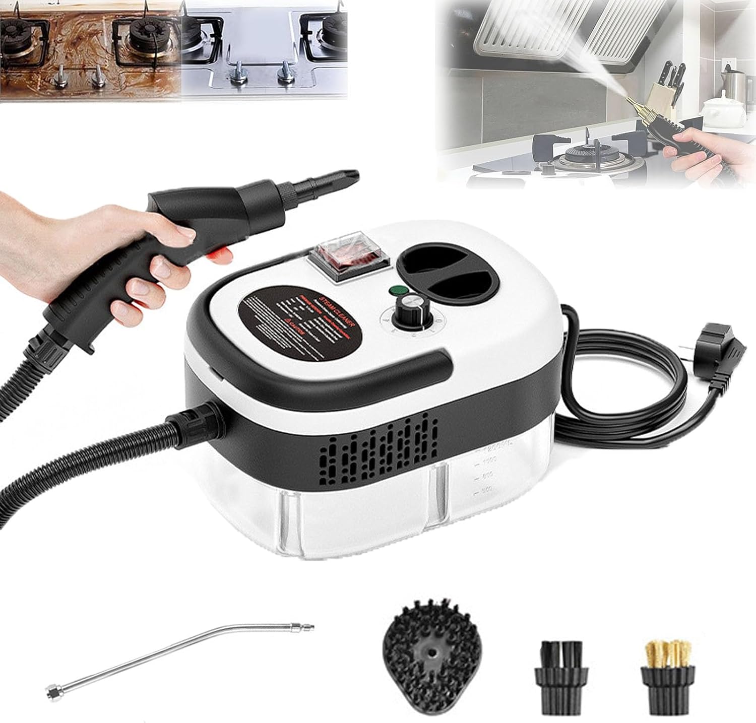 Handheld Dry Ice Cleaning Machine, Professional High-Pressure 1200ml Rapid-Heating Steam Cleaner, 2500 Watt Steam Gun with Brush Head, Maquina De Vapor Para Lavar Motores, for Car Kitchen (White)