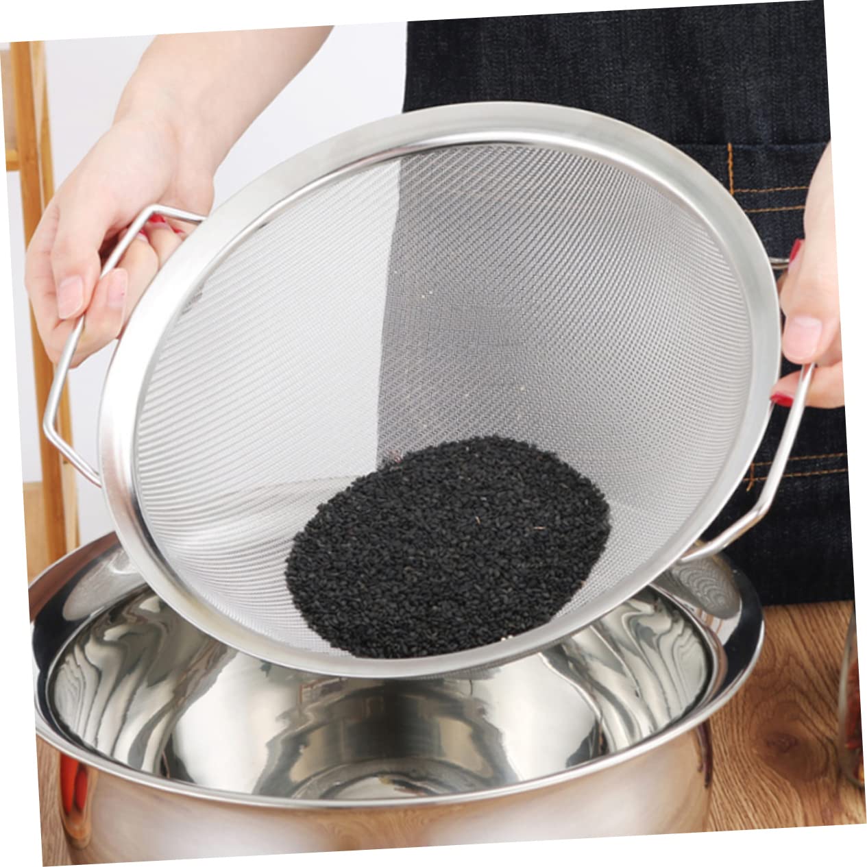 LABRIMP Colador de Malla de Acero Inoxidable Asa para Filtrar Arroz y Verduras en Cocina Doméstica, Utensilio Resistente y Práctico para Labores Culinarias