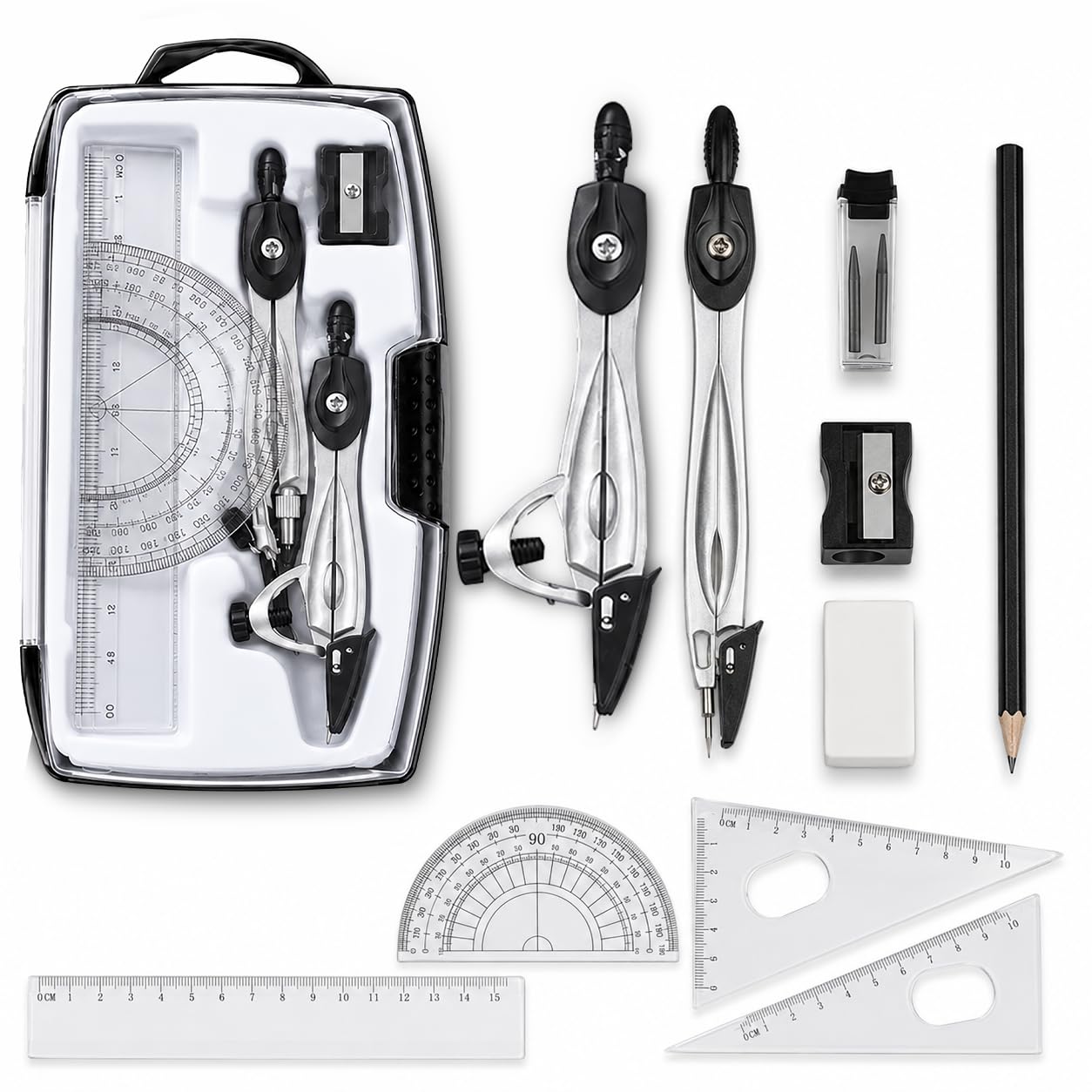 10 Piece Portable Maths Study Kit, Practical Geometry Drawing Tools (10)