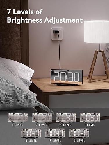 Miniatura 2 de Relojes despertadores digitales para dormitorios, relojes electrónicos con espejo LED de 8.7 pulgadas con 2 puertos de carga USB, 7 niveles de