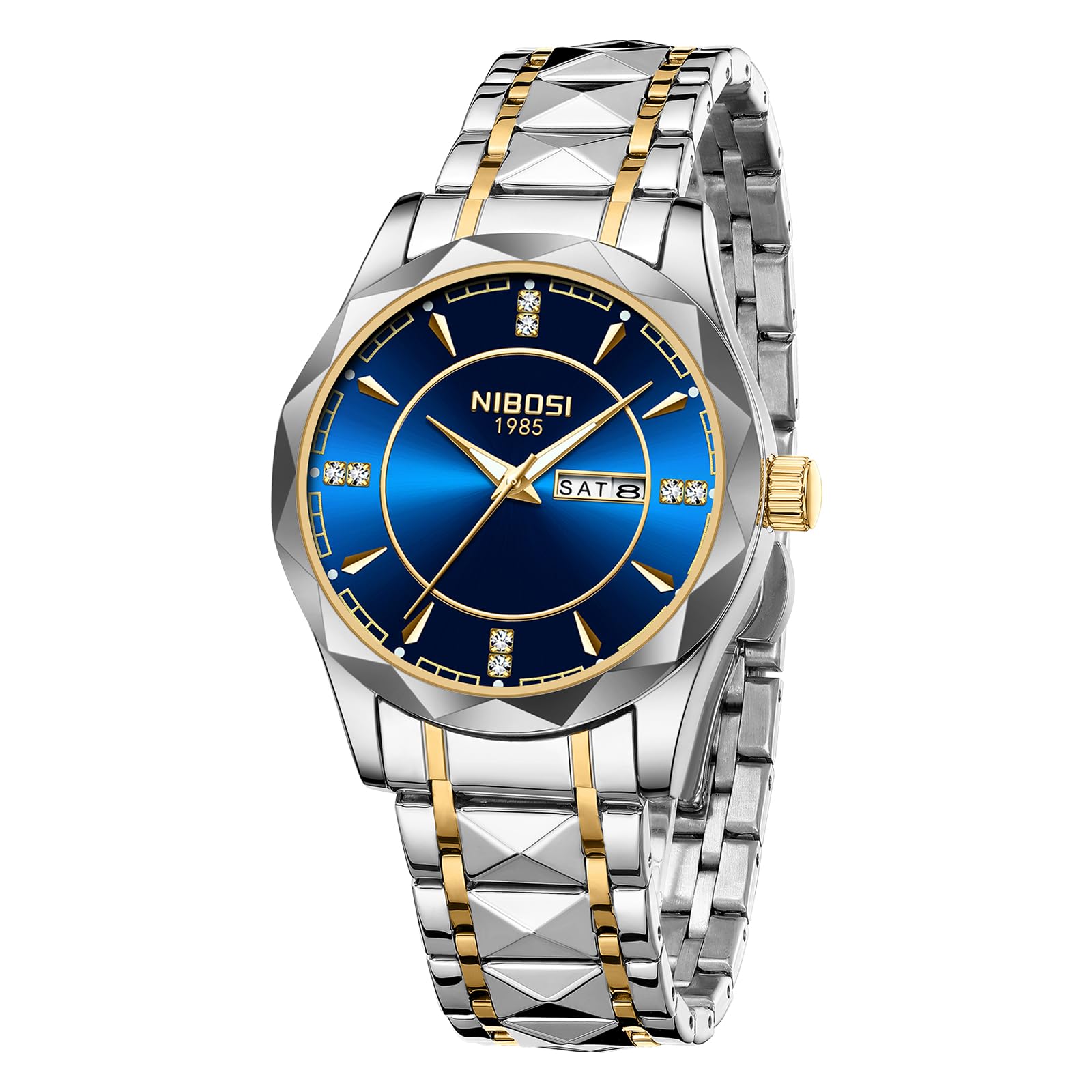 NIBOSI Watch for Men Analog Quartz Mens Watch Business Waterproof Blue Dial Diamond Casual Watch with Stainless Steel Strap Day-Date (B0D4V6RHNT) Amazon Price History, Amazon Price Tracker